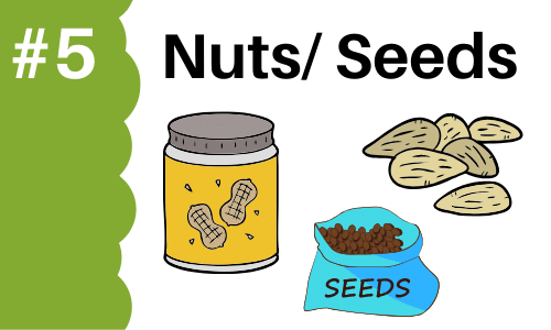 Gráfico mostrando frutos secos y semillas para añadir a los batidos